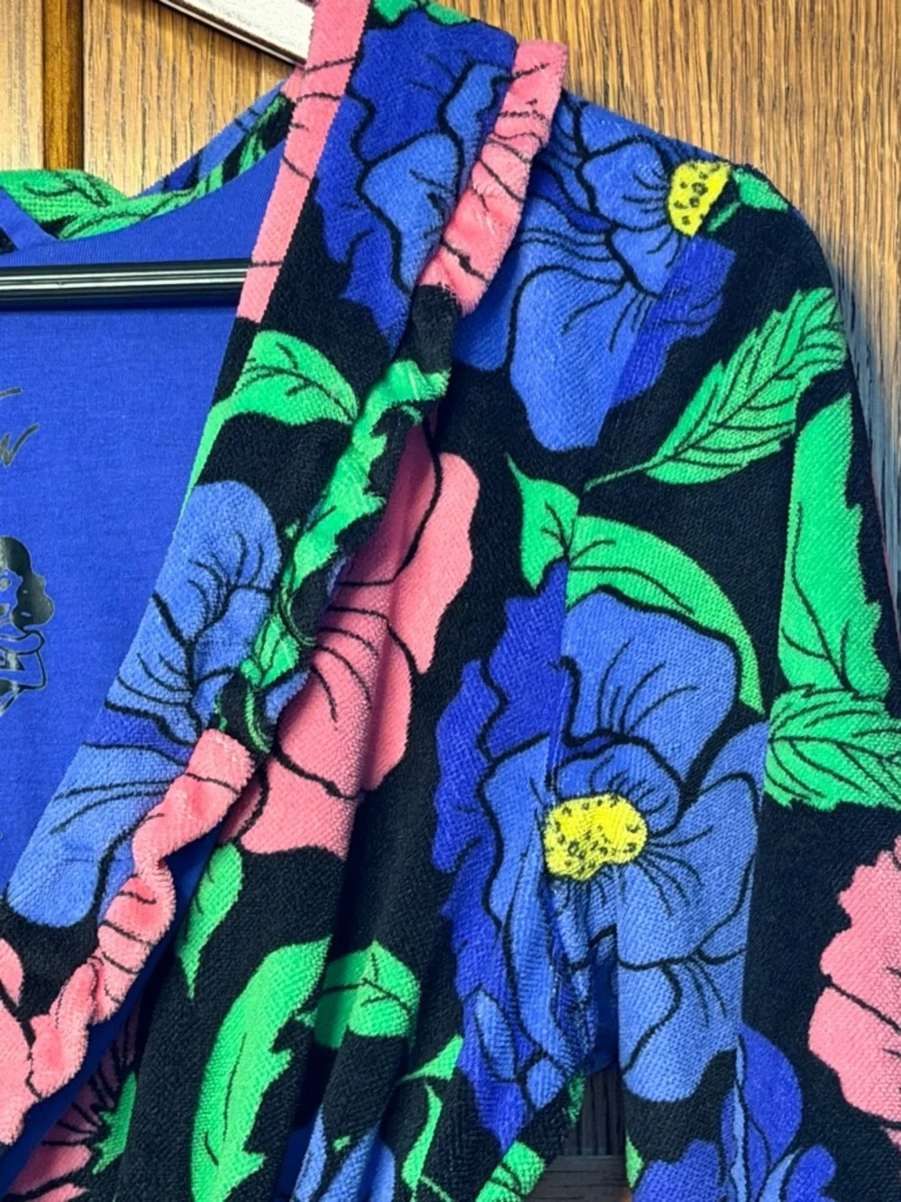 Betsey Johnson Intimates Robe Terry Cloth Retro Neon Whimsical Ruffle Floral 90s - Picture 3 of 10